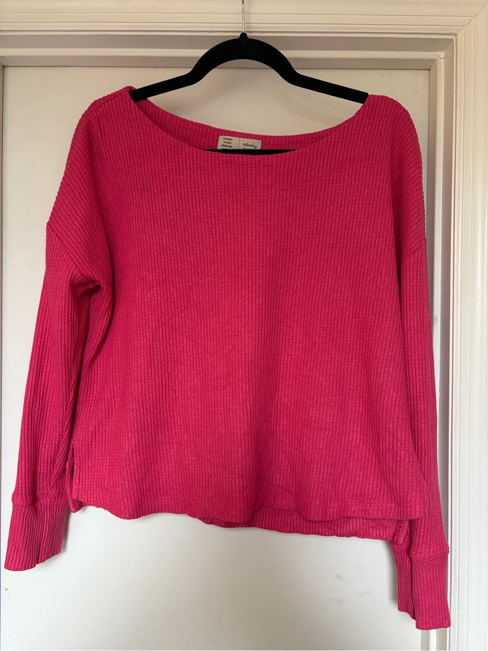 Anthropologie Hot Pink Scoop Neck Waffle-Knit Sweater